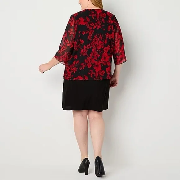 R & K Originals Womens Red Floral Faux-Jacket Dress NWT 20W - Picture 4 of 5